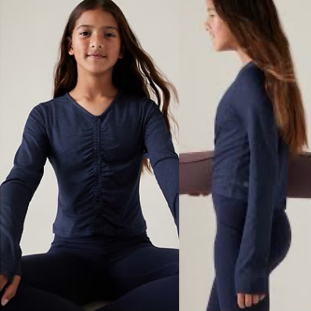 Athleta Girl Navy Downtime Ruched Cropped Top Size 16